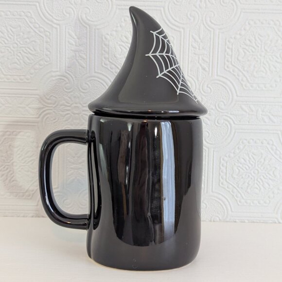 Rae Dunn Black Ceramic Halloween Coffee Mug with Decorative Lid - Caught in your - Picture 10 of 12